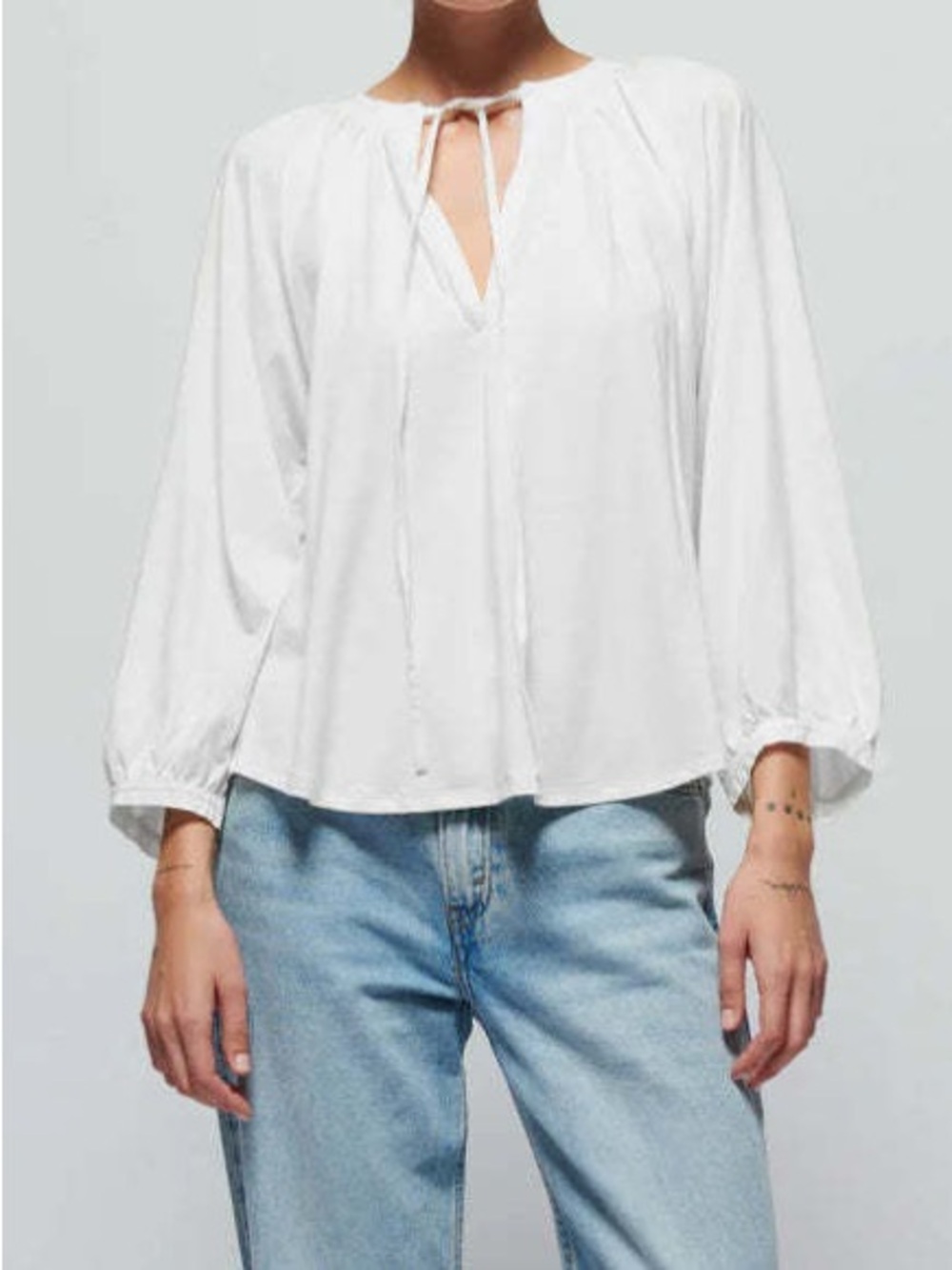 Nation LTD Brylee Peasant Top White Pima Cotton Tencel Size M NWOT